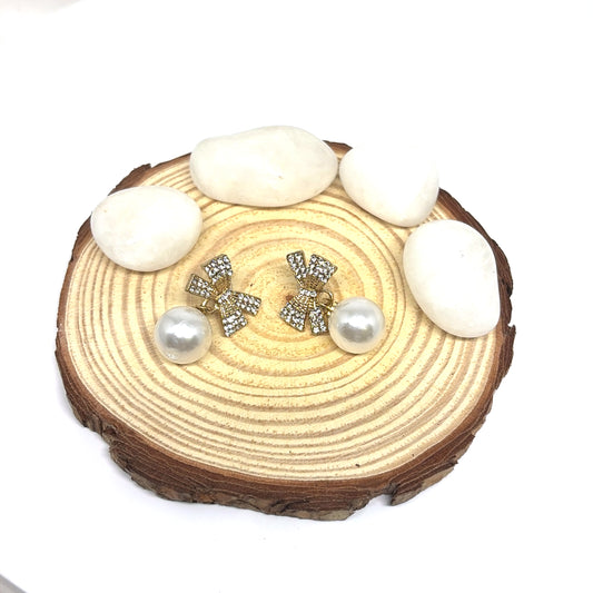 Rhinestone Bow pearl earrings