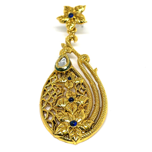 Floral Dangler Earrings - Blue