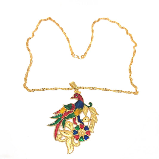 Meenakari Chain Pendent - peacock with flower