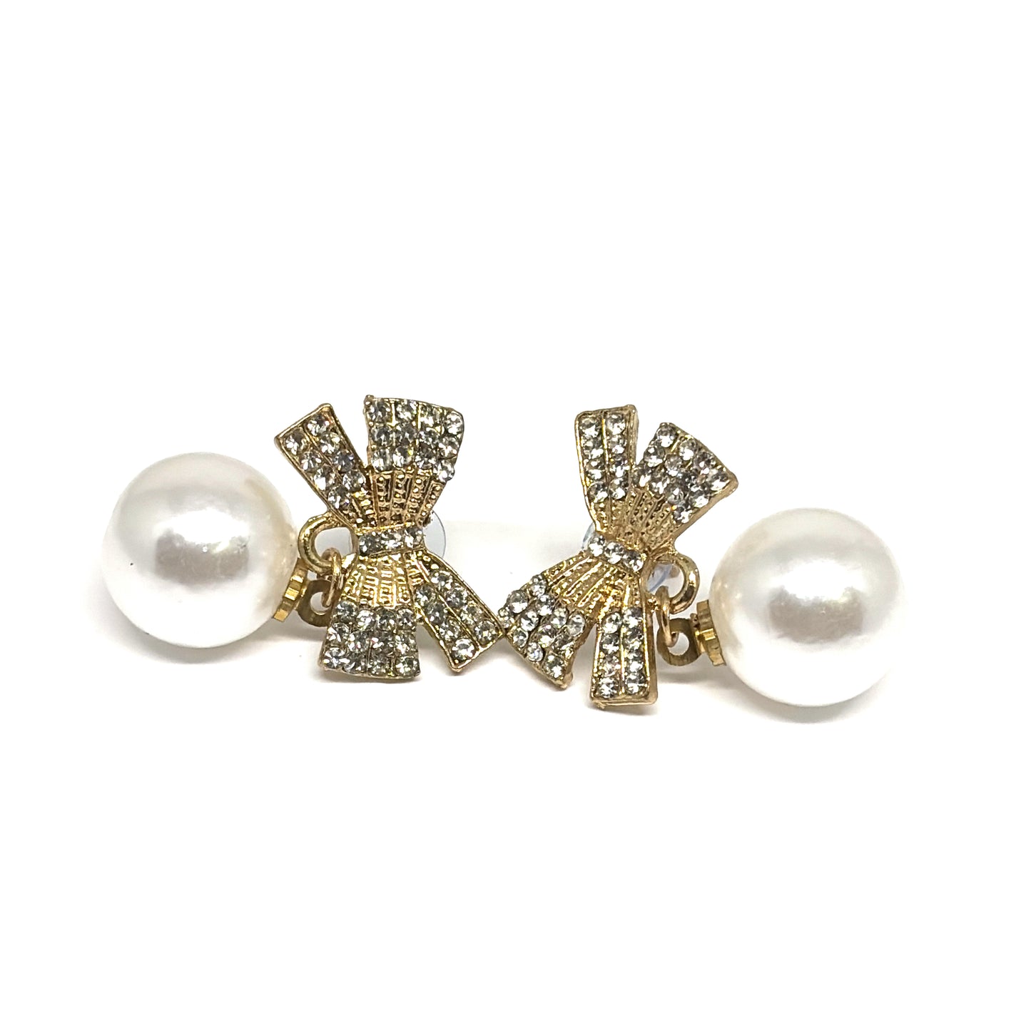 Rhinestone Bow pearl earrings
