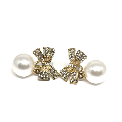 Rhinestone Bow pearl earrings