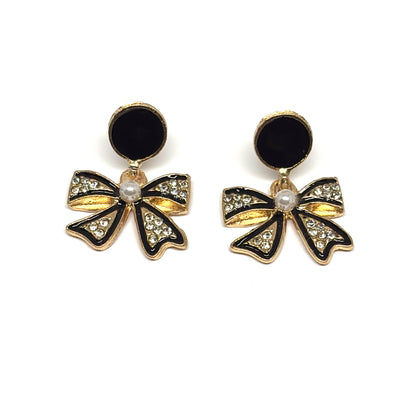 Rhinestone Black bow earrings