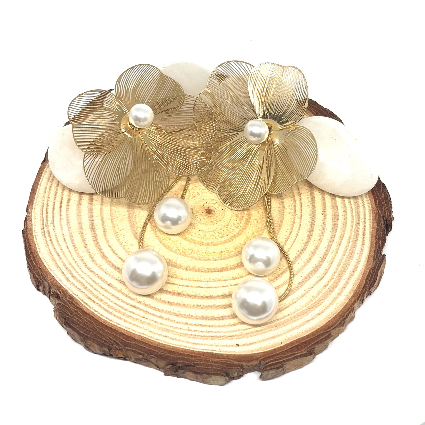Flower-pearl drop earrings