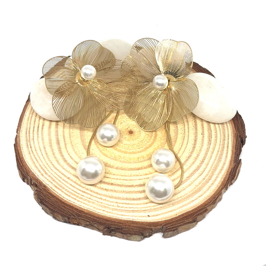 Flower-pearl drop earrings