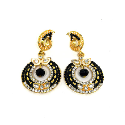 Floral Austrain Stone Dangler Earrings - Black