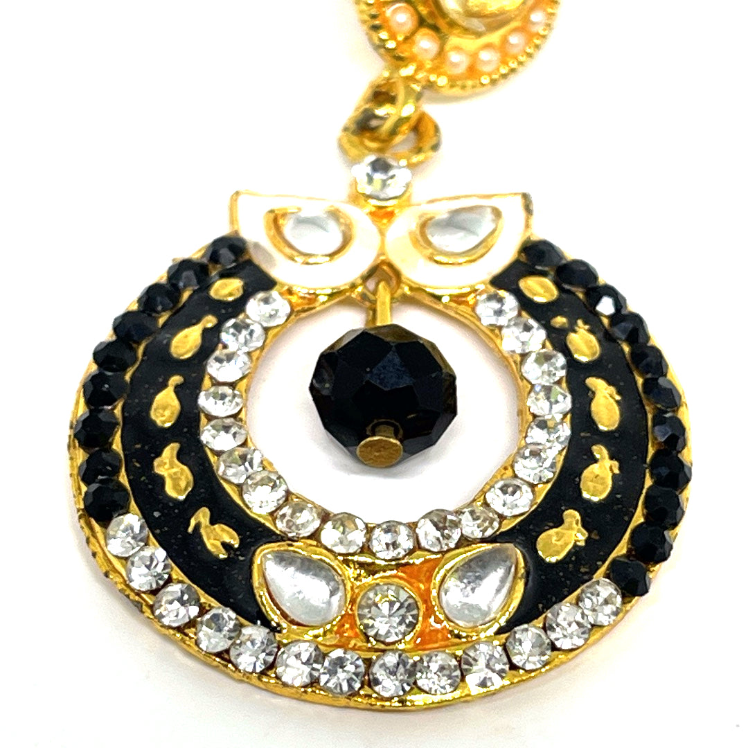Floral Austrain Stone Dangler Earrings - Black