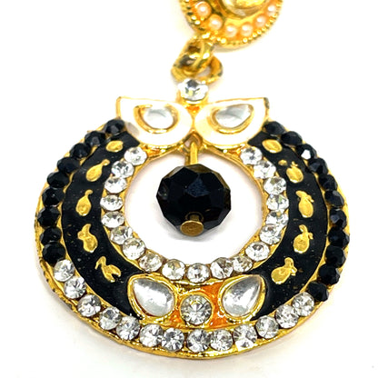 Floral Austrain Stone Dangler Earrings - Black