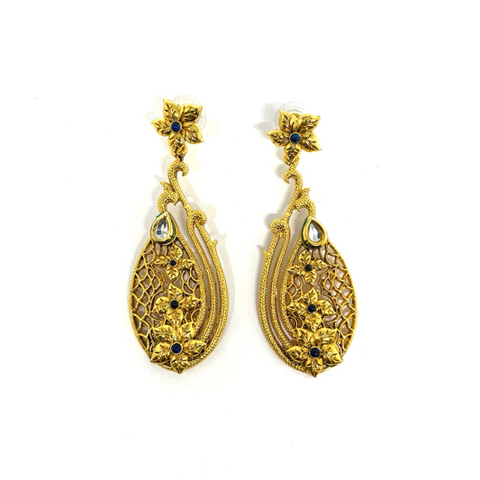Floral Dangler Earrings - Blue