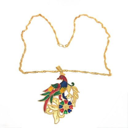 Meenakari Chain Pendent - peacock with flower