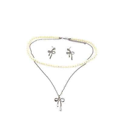 Dual layered bow pearl set